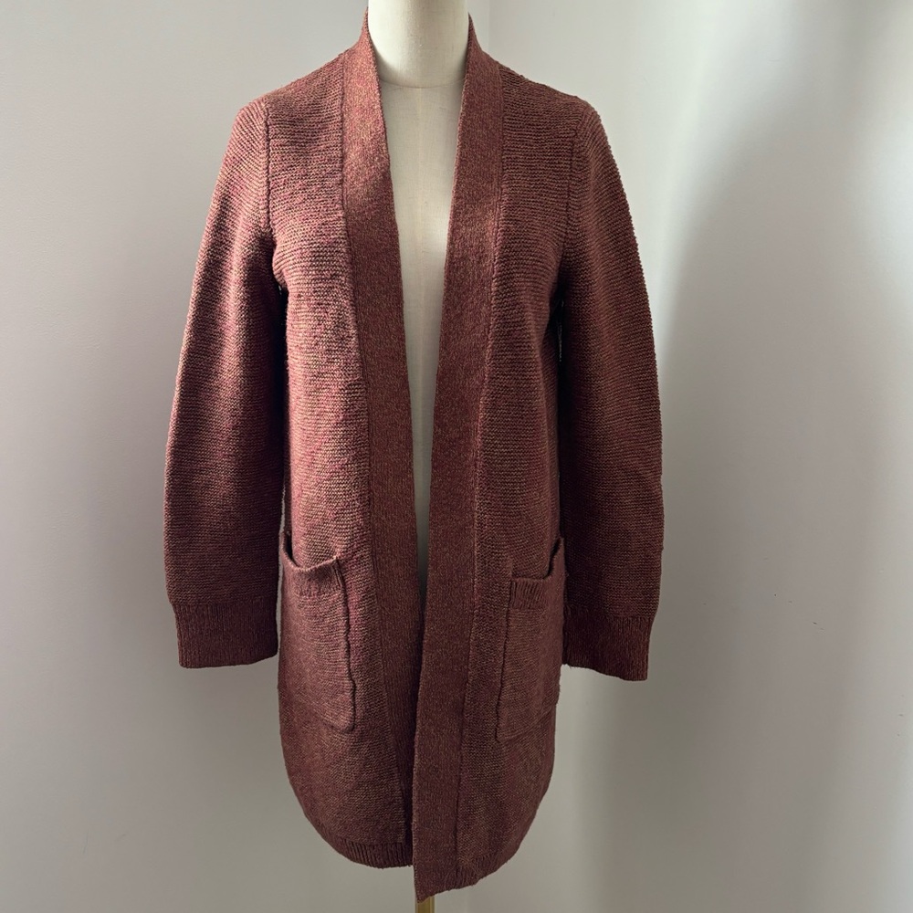 Roots Rust Color Long Open Cotton Cardigan